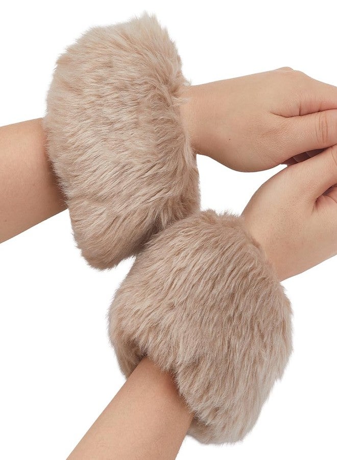 CABODYALS Brown Faux Fur Cuffs Wrist Warm Fluffy Cuffs Winter Khaki Fur Cuff Short Arm Warmers Plush Fuzzy Oversleeve Gloves Wristband Sleeves for Women Bracelet Cosplay Party Costumes Gifts Supply - Image 1